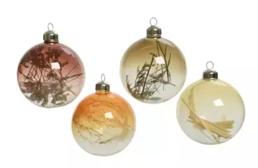 Kerstbal glas d8cm met droogtak - 1 stuk