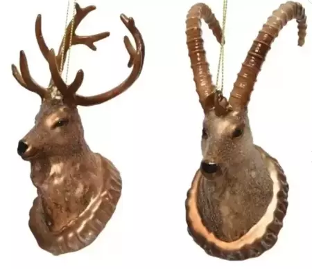 kerstbal glas dierenkop naturel | 2 assorti