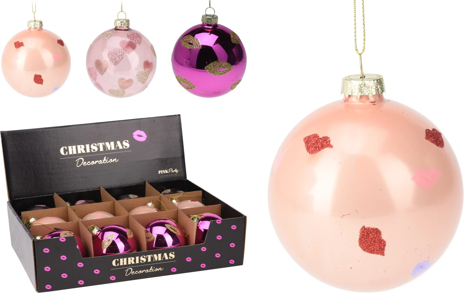 KERSTBAL KUSJES 8cm 3ASS Roze, paars, parel