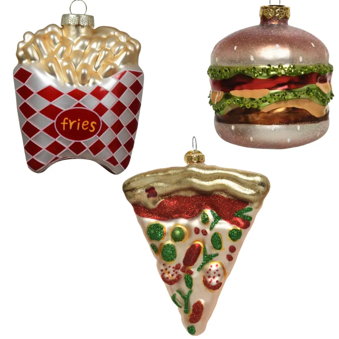 Decoris Kerstbal pakket Fastfood - 3 stuks