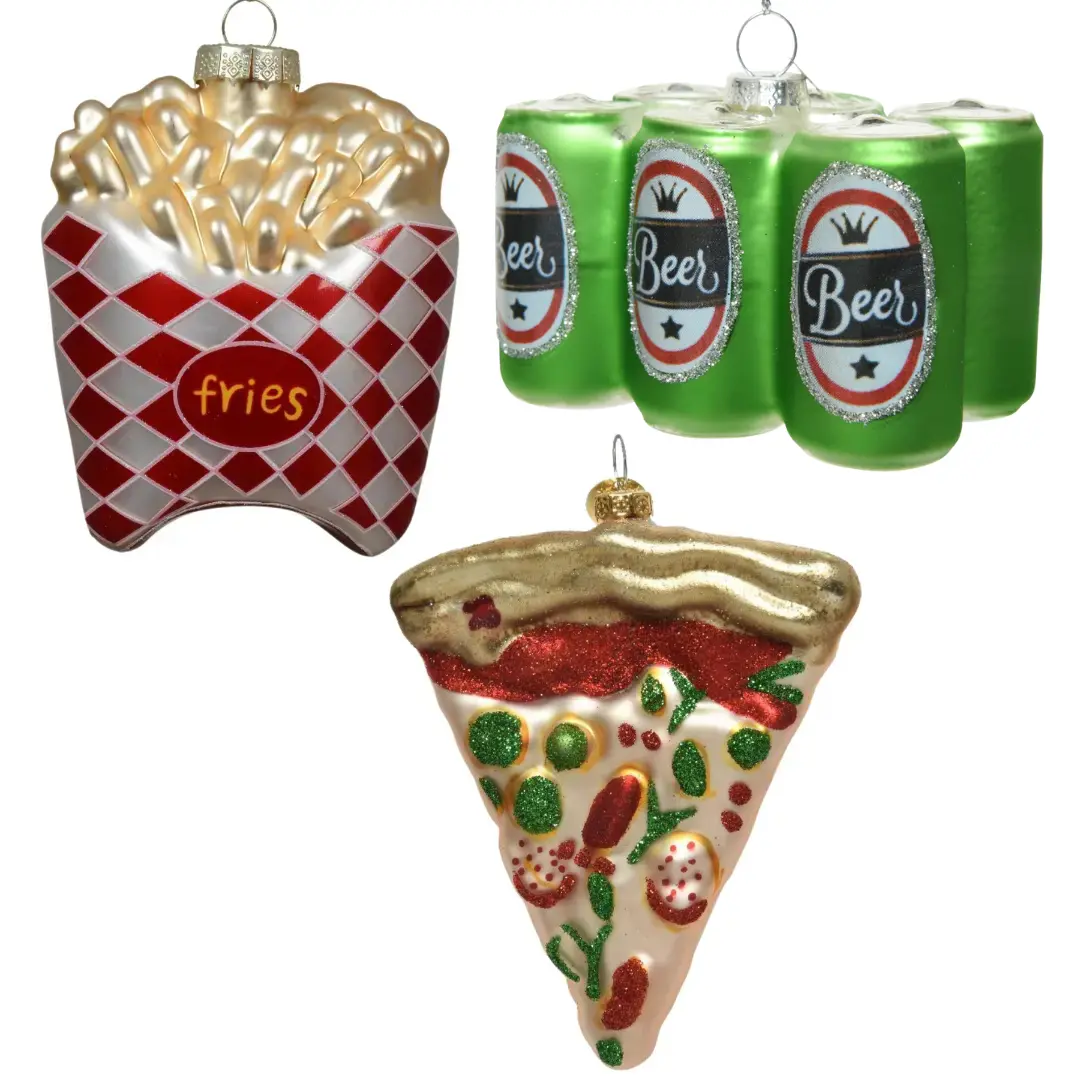 Kerstbal pakket Fastfood and Beer- 3 stuks