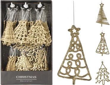 Kersthanger Kerstboom opgegewerkt 14cm - Champagne