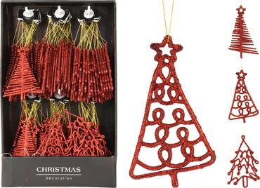 Kersthanger Kerstboom opgegewerkt 14cm - Rood