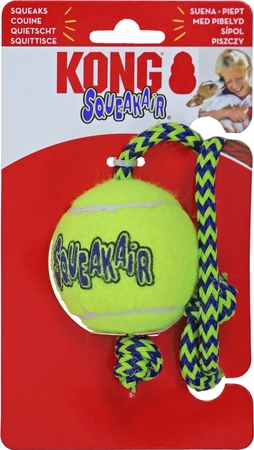 Kong hond Squeakair tennisbal met piep en touw medium - afbeelding 1