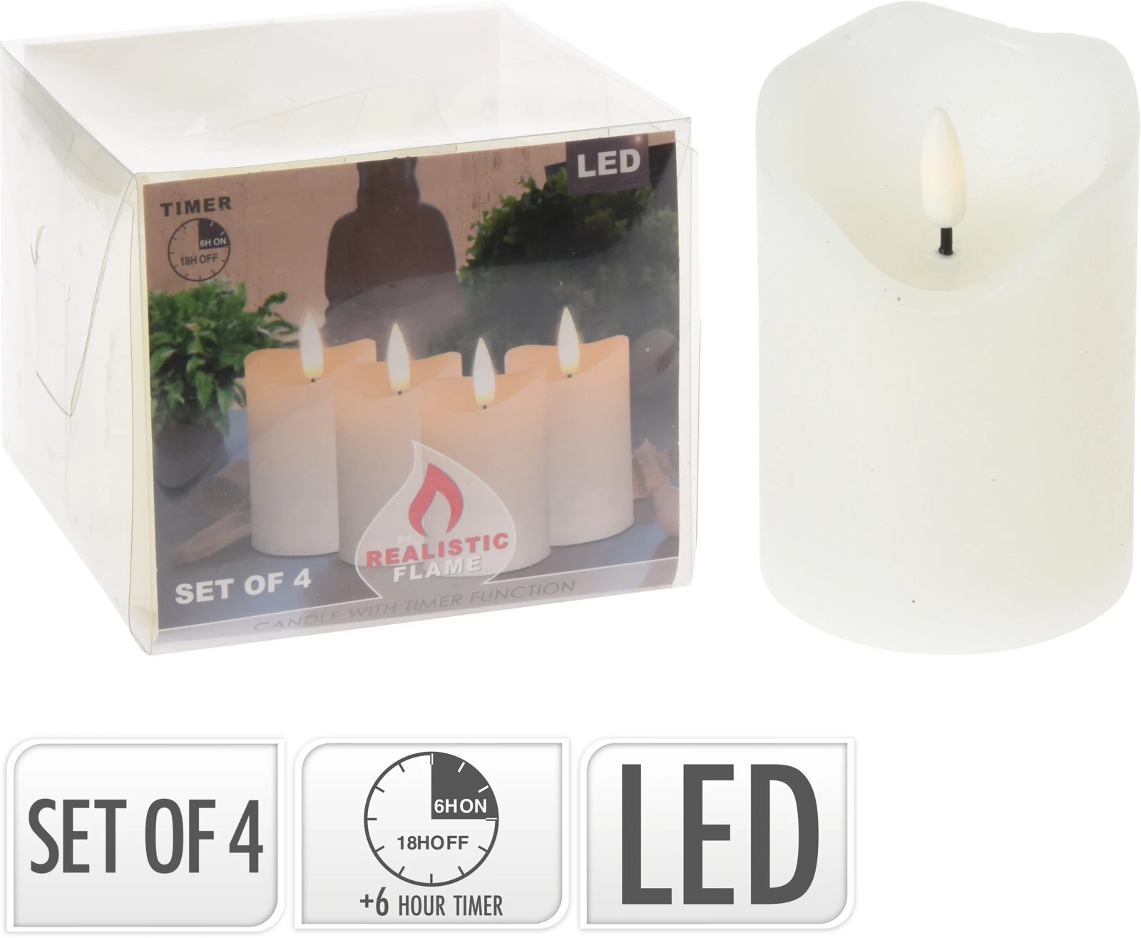 Realistic Flame - LED - Set van 4 Ledkaarsen met timer functie - Decoratie - Sfeer.