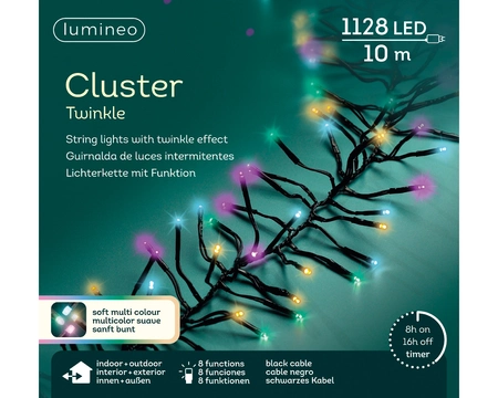 Lumineo cluster lights 10m 1128led zwart/soft multi colour - afbeelding 1