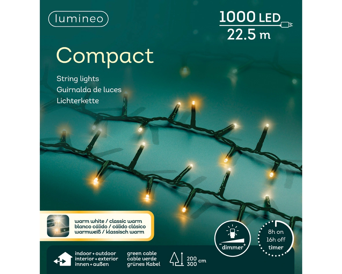 LED Compact kerstverlichting groene kabel - warm wit / klassiek warm - 1000 LED lampjes - 22.5 meter