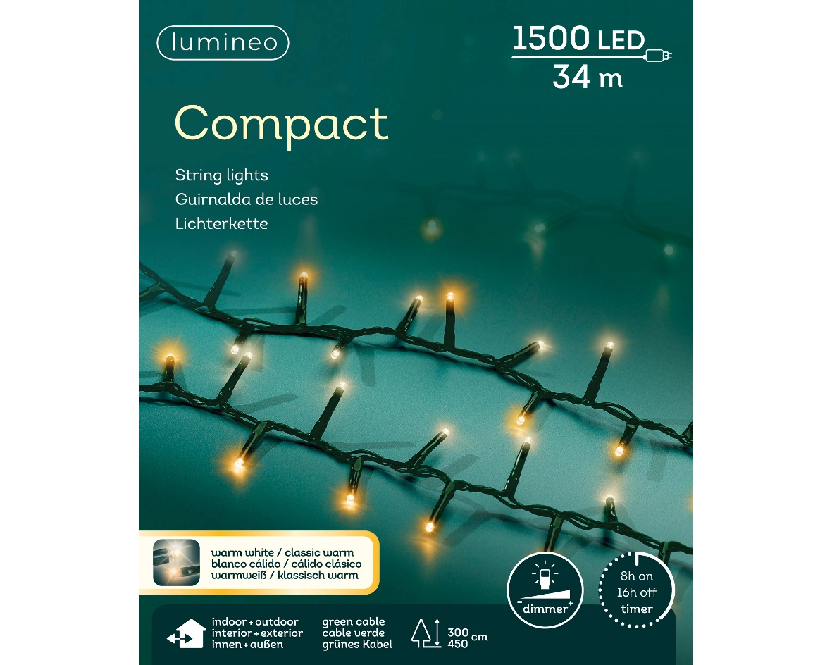 Lumineo Compact ricelights 1500LED 34m Warm wit/ klassiek warm