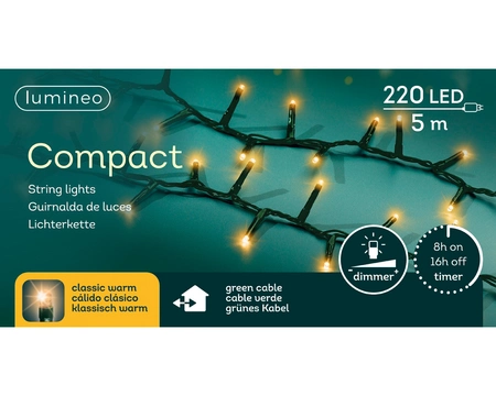 Lumineo Compact ricelights 220LED 5m klassiek warm