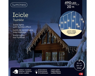 Lumineo icicle twinkle 490 led 20m warm wit