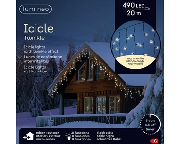 Lumineo icicle twinkle 490 led 20m warm wit Zwart kabel - afbeelding 1