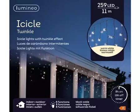 Lumineo Icicle twinkle led 11m - 259l warm wit - binnen/ buiten - afbeelding 1