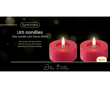 Lumineo LED kaars kerstrood/warm wit 7x6cm 2st