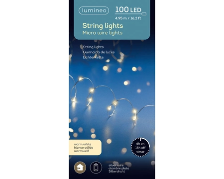 Lumineo Micro kerstverlichting op batterijen 100Led 4.95m Warm wit