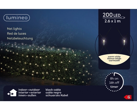 Lumineo Netverlichtingled 2.6x1m 200led warm wit - afbeelding 1