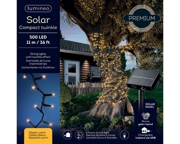 Lumineo Solar compact lights 11m/500LED zwart/klassiek warm