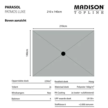 Madison Parasol Patmos luxe 210x140cm ecru grade 6 - afbeelding 5